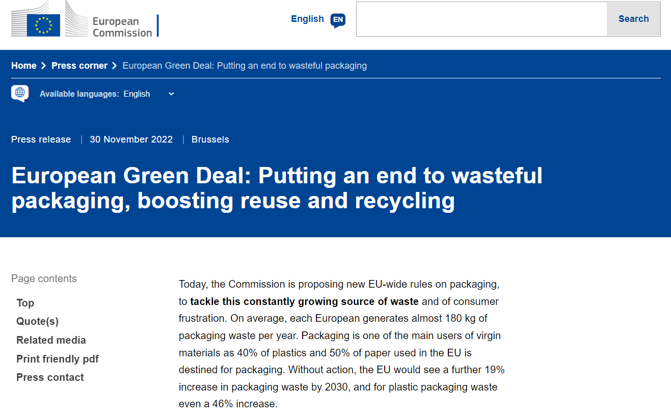 European Green Deal: Putting an end to wasteful packaging, boosting ...